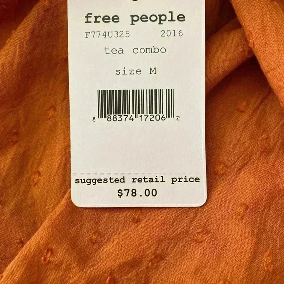 🆕Free People Tea Combo Rust Long Sleeve Smocked Off Shoulder Tunic Lace Edge M🆕 - Picture 7 of 8